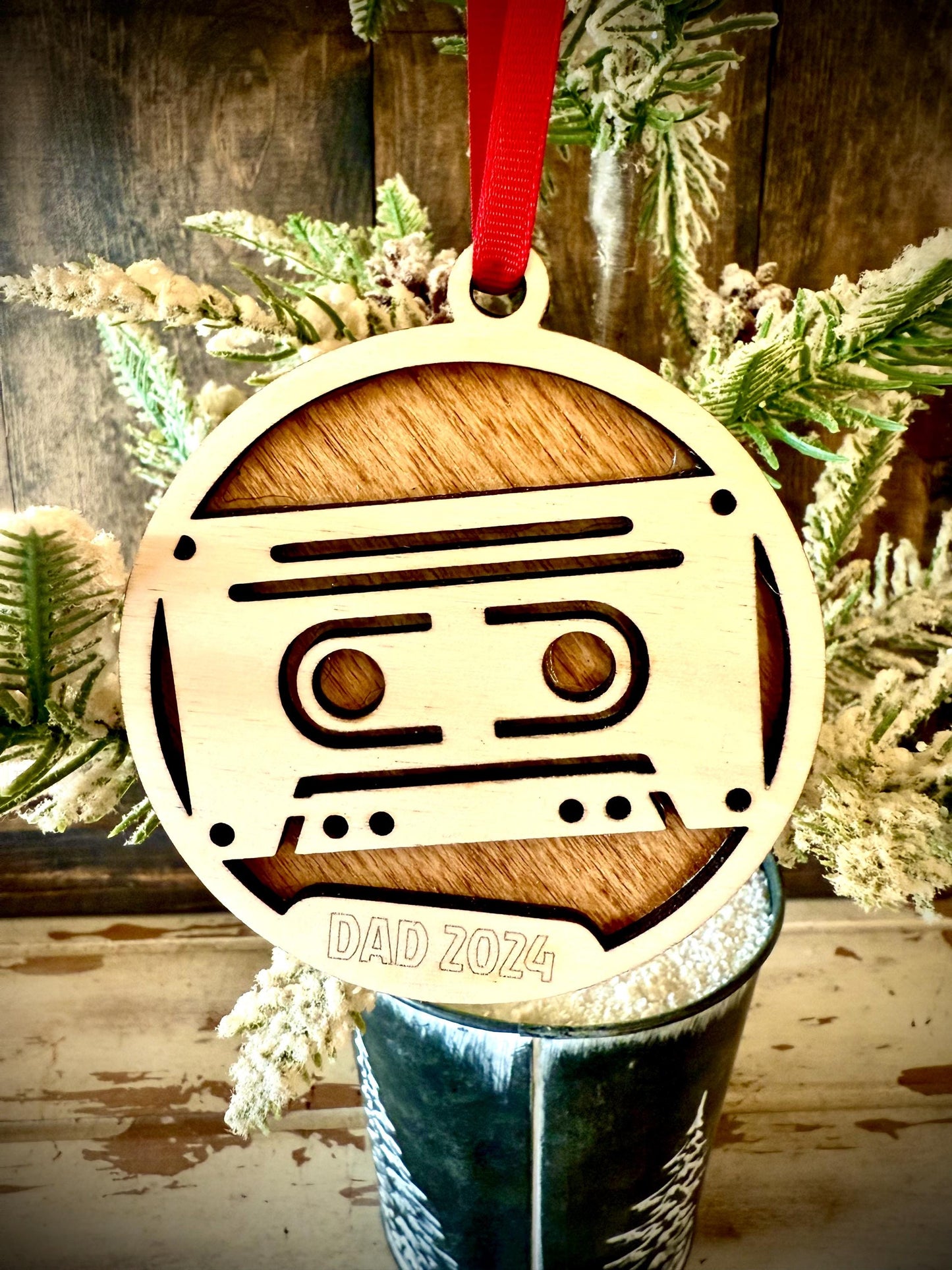 Cassette Tape Personalized 2-Layer Wood Christmas Ornament & Gift Tag | Multiple Finishes | Music Lover Gift