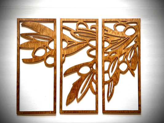 Boho Modern Olive Tree & Branch Wood Wall Art | 3-Panel Set | Multiple Sizes & Finishes