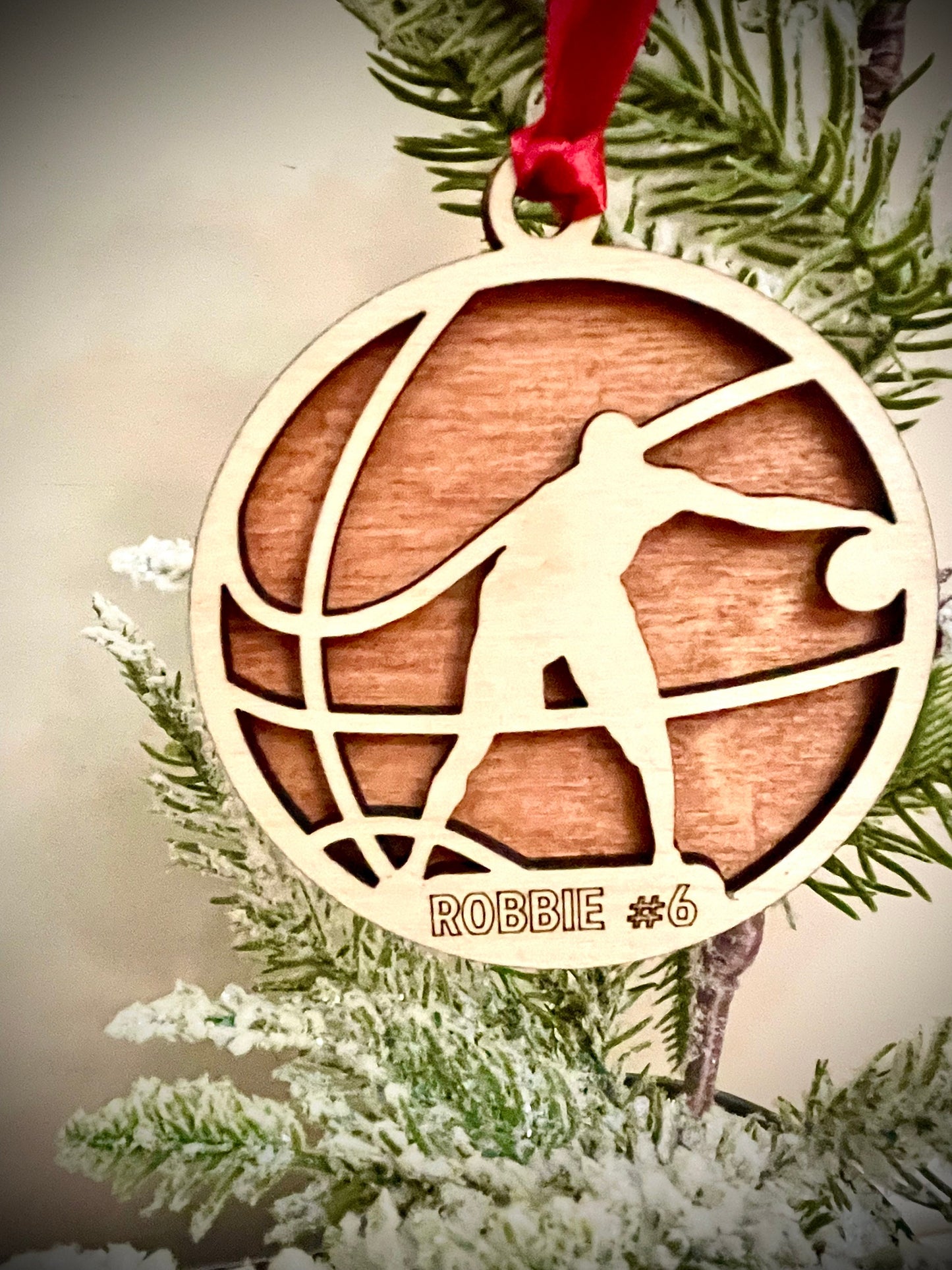 Basketball Player Personalized 2-Layer Wood Christmas Ornament & Gift Tag | Multiple Finishes | Basketball Gift (#3)