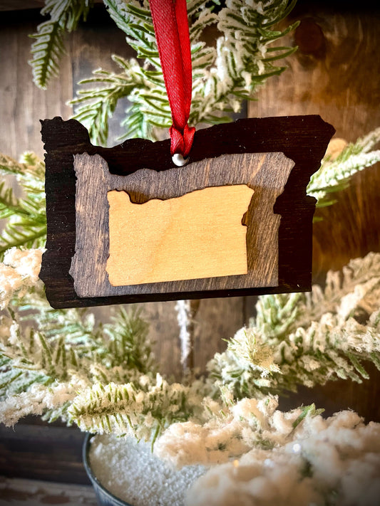 Oregon 3-Layer Stacked Wood Ornament & Gift Tag | Brown & Gray Tones | State Pride Gift