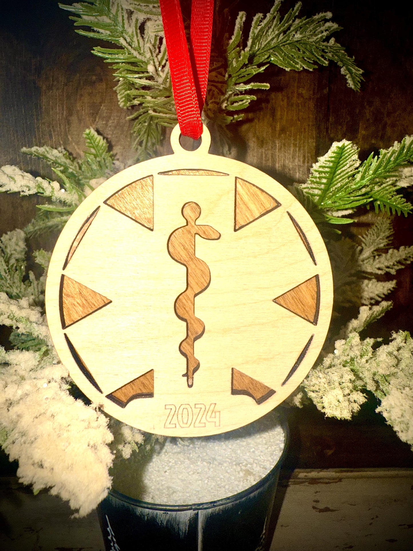 Star of Life EMT Paramedic First Responder Personalized 2-Layer Wood Christmas Ornament & Gift Tag | Multiple Finishes | First Responder Gift