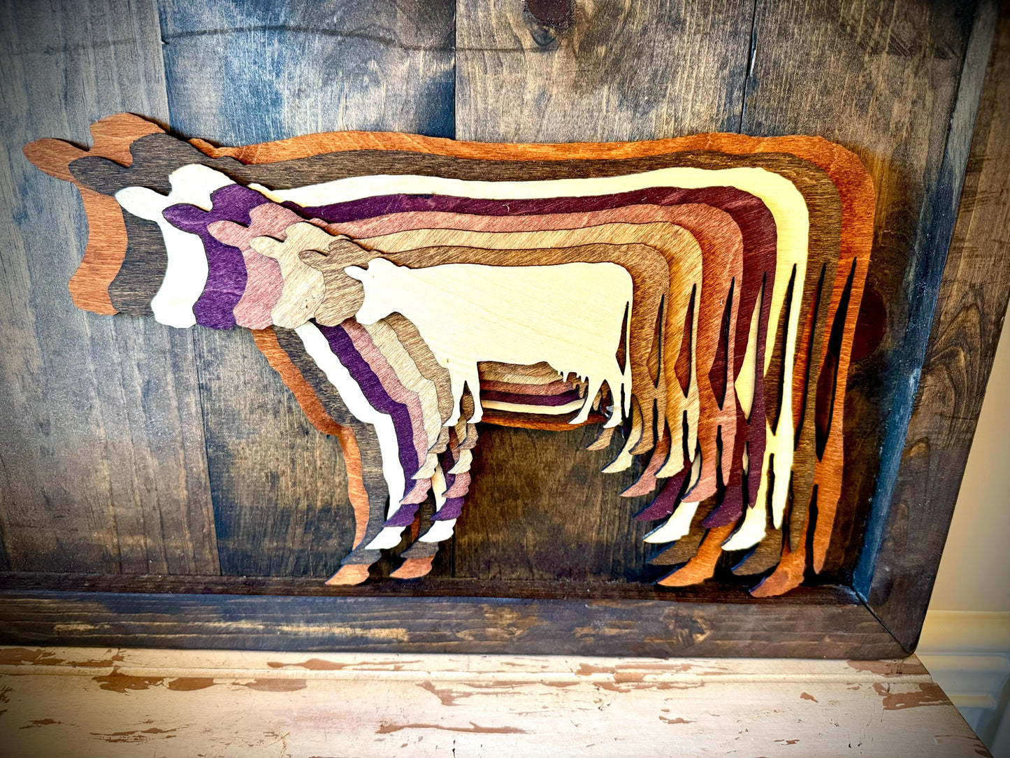 Stacked Dairy Cow 3D Wood Table & Wall Art | Multi-Color