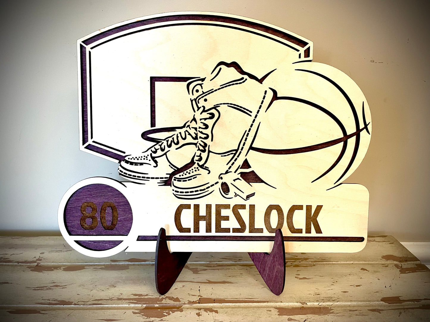 Custom Basketball Wood Plaque | Player Name & Number Engraved | Hoop & Ball Design