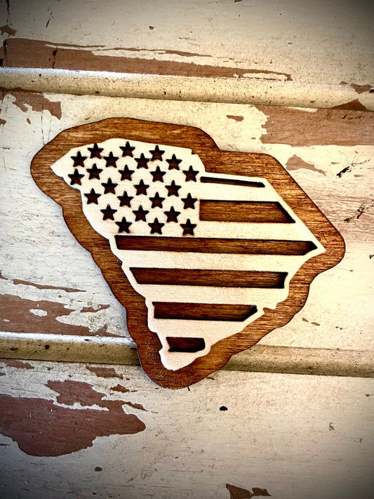 South Carolina US Flag 2-Layer Wood Refrigerator Magnet | 12 Finishes | Patriotic Gift