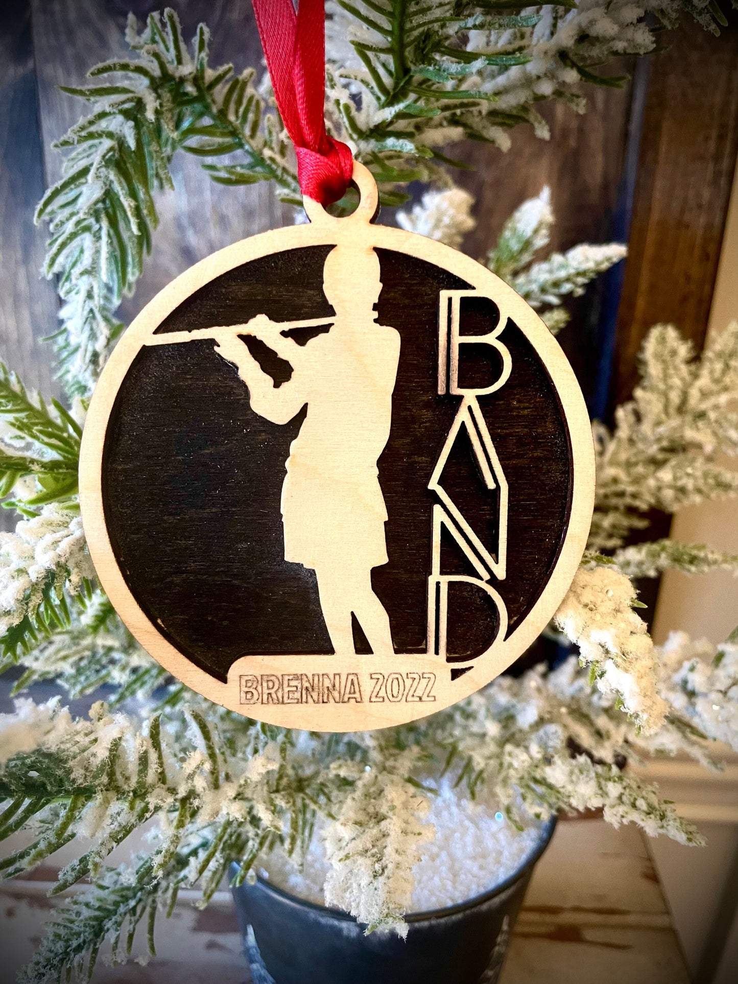 Marching Band Female Flute Player Personalized 2-Layer Wood Christmas Ornament & Gift Tag | Multiple Finishes | Music Gift (#17)