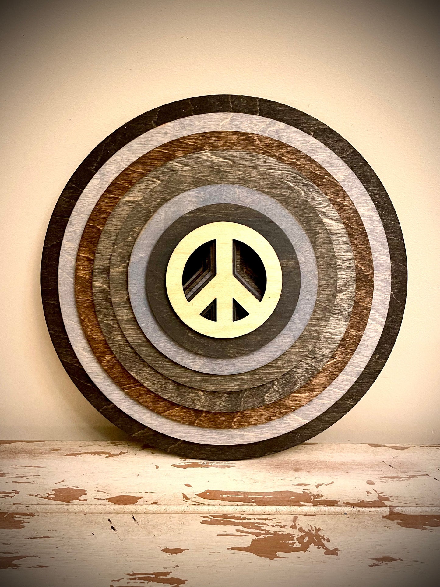 Stacked Peace Signs 3D Wood Table & Wall Art | Multi-Color