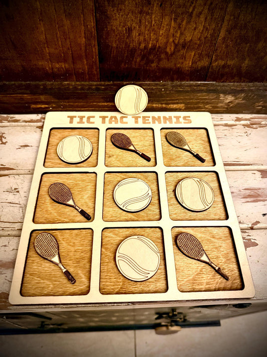 Tic Tac Tennis Wood Game | Laser Engraved | 12 Finishes | Tennis Gift
