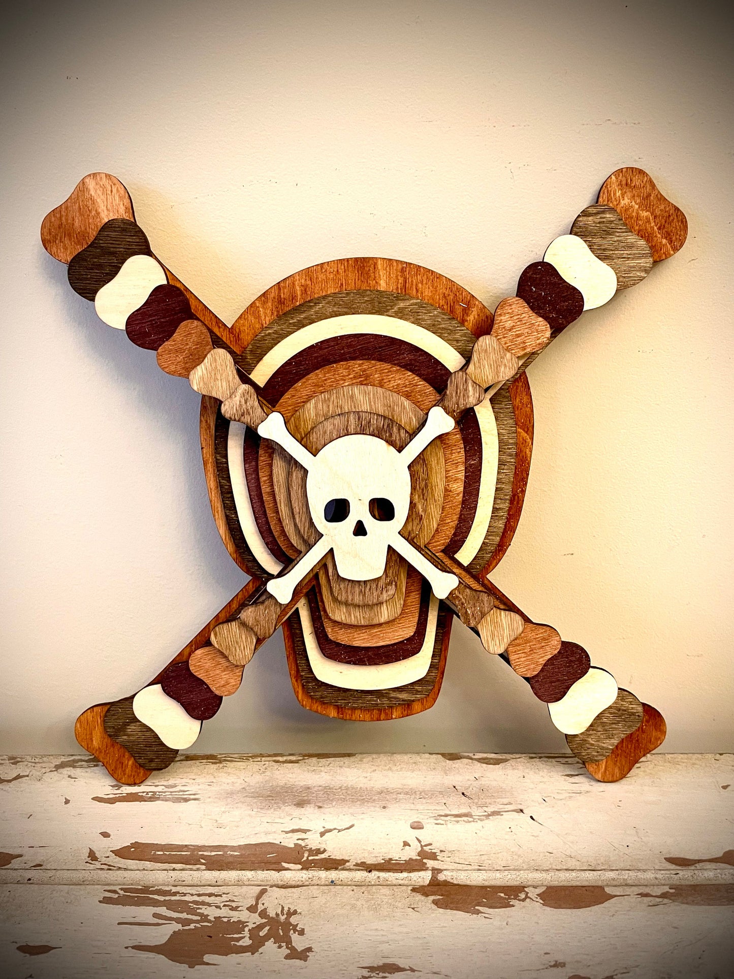 Stacked Skull & Crossbones 3D Wood Table & Wall Art | Multi-Color