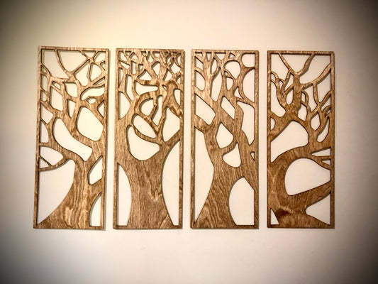 Leafless Tree Wood Wall Art | 4-Panel Set | Multiple Sizes & Finishes