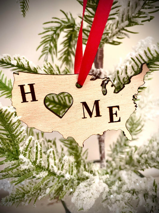 United States USA HOME Wood Ornament & Gift Tag | 12 Finishes | Patriotic Gift