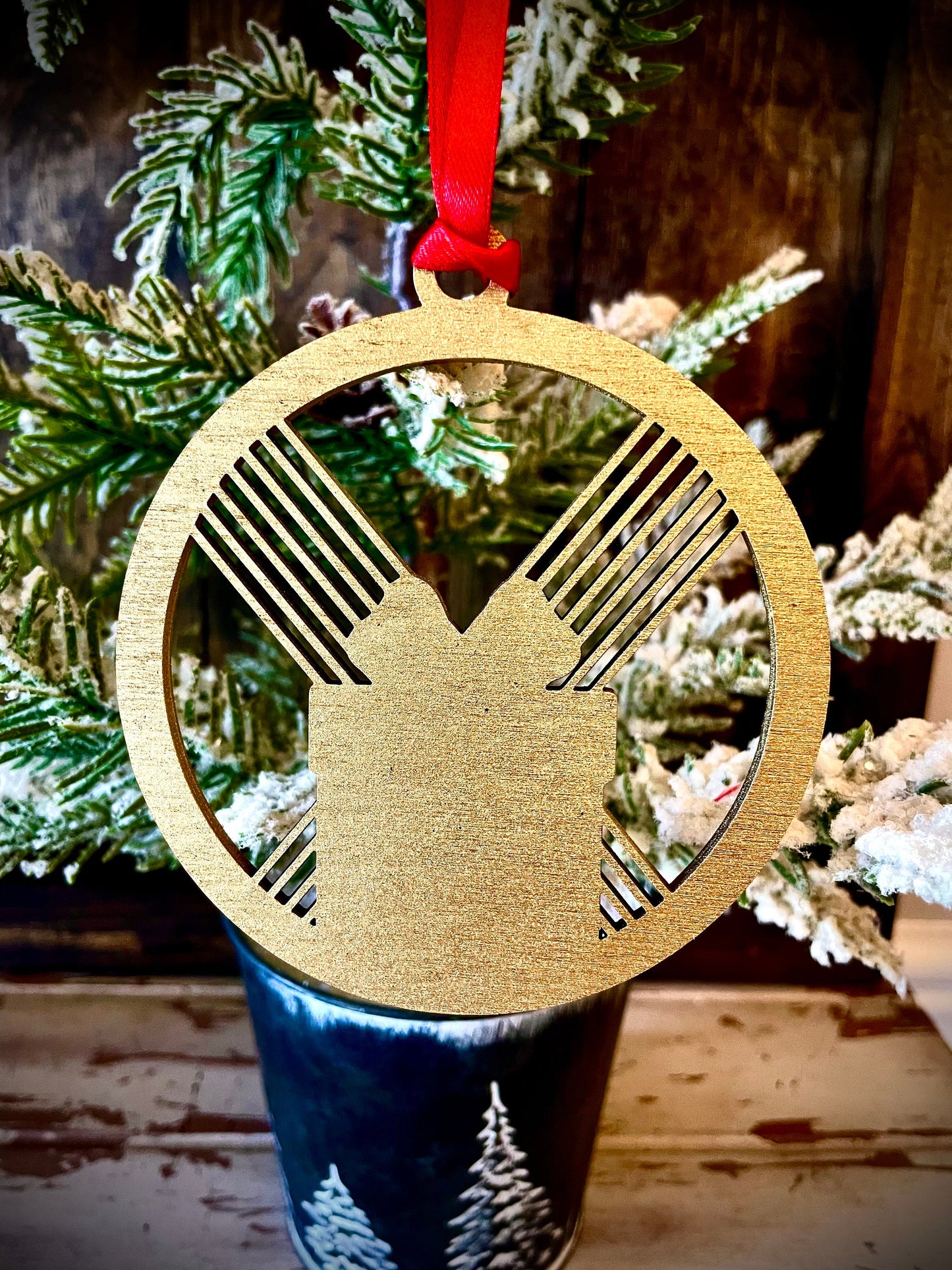 Symbols of Christmas Art Deco Gift Box Wood Ornament | Gold & 14 Other Finishes | Holiday Gift