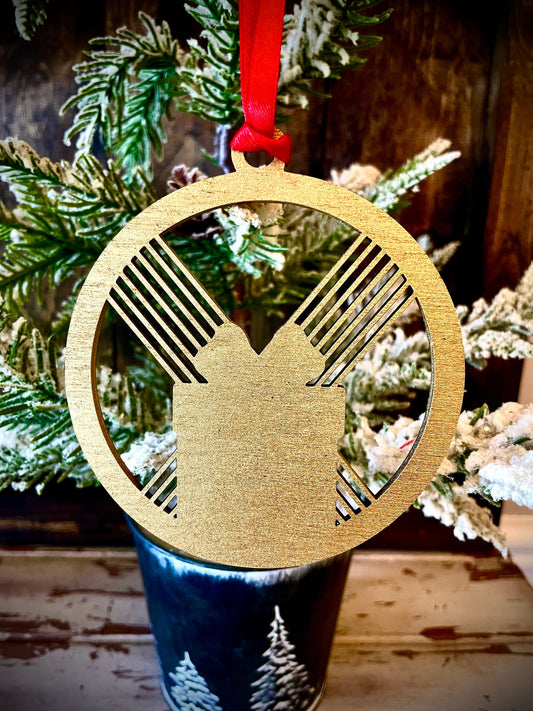 Symbols of Christmas Art Deco Gift Box Wood Ornament | Gold & 14 Other Finishes | Holiday Gift