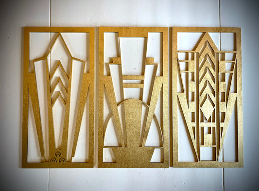 Art Deco Framed Marquees Wood Wall Art | 3-Panel Set | Multiple Sizes & Finishes