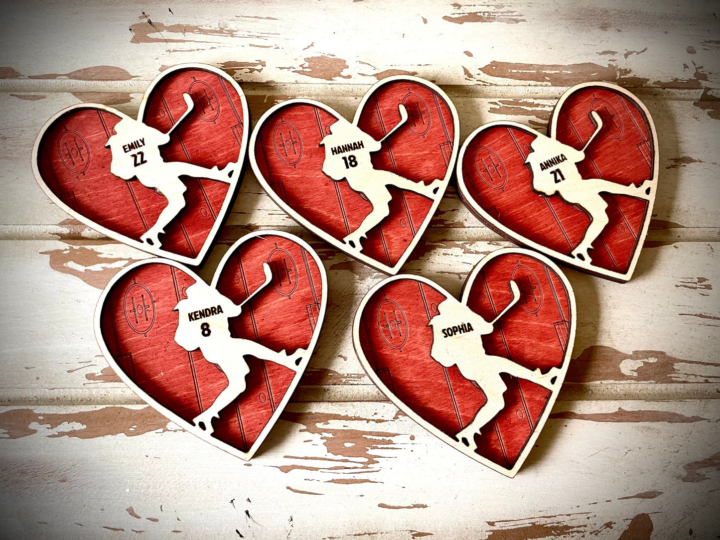 Personalized Female Hockey Player Valentine Heart Magnet | Engraved Rink, Name & Number