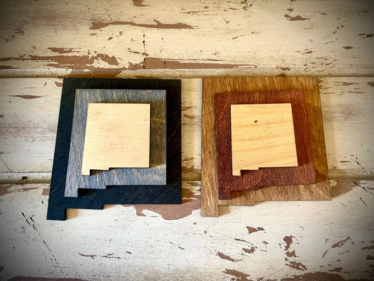 New Mexico 3-Layer Stacked Wood Refrigerator Magnet | Brown & Gray Tones | State Pride Gift