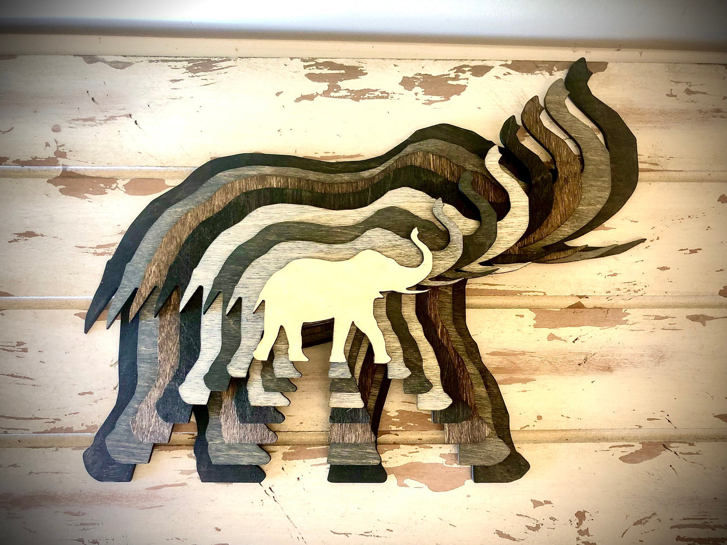 Stacked Elephant 3D Wood Table & Wall Art | Multi-Color