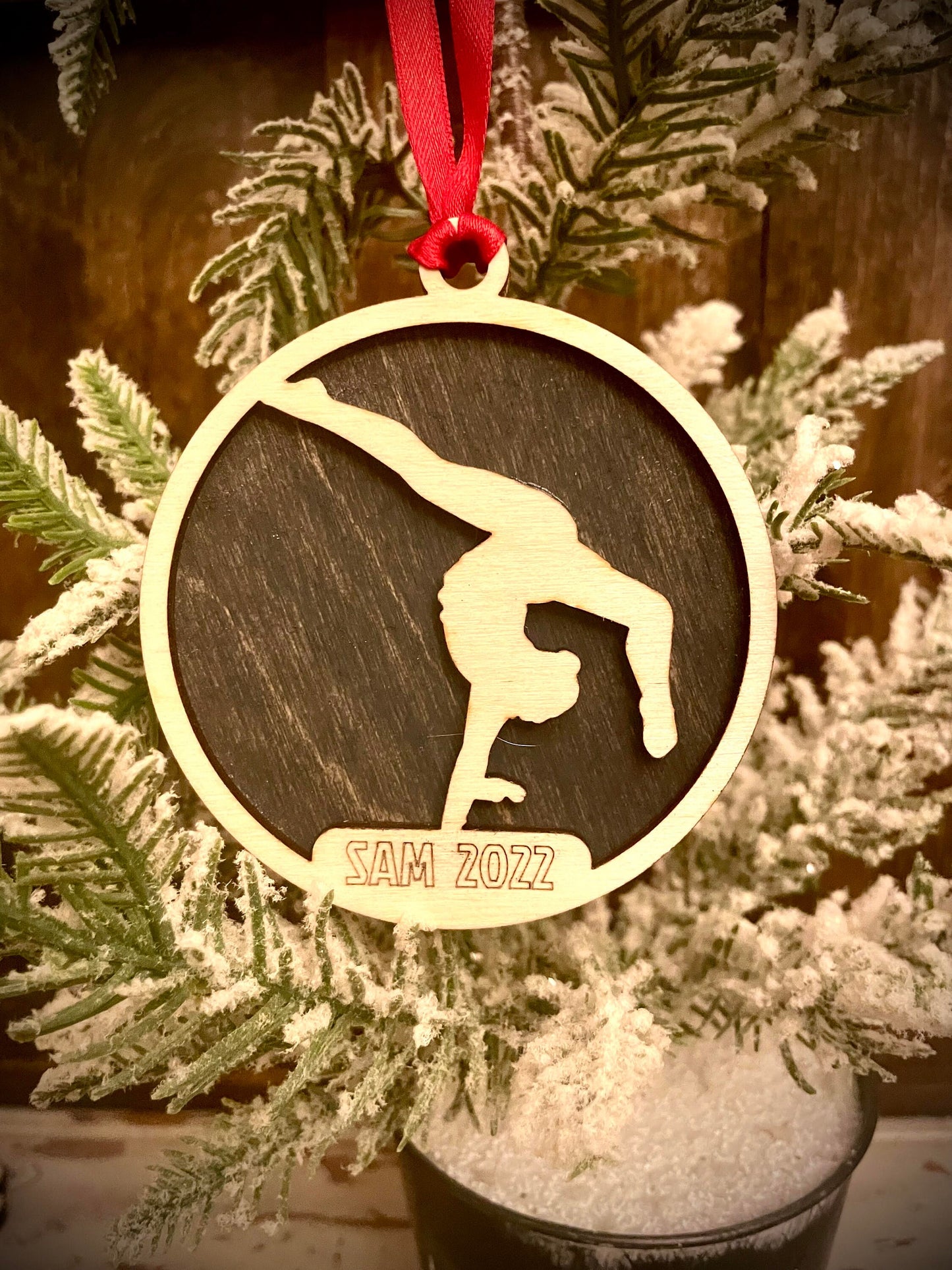 Gymnast Personalized 2-Layer Wood Christmas Ornament & Gift Tag | Multiple Finishes | Gymnastics Gift (#7)