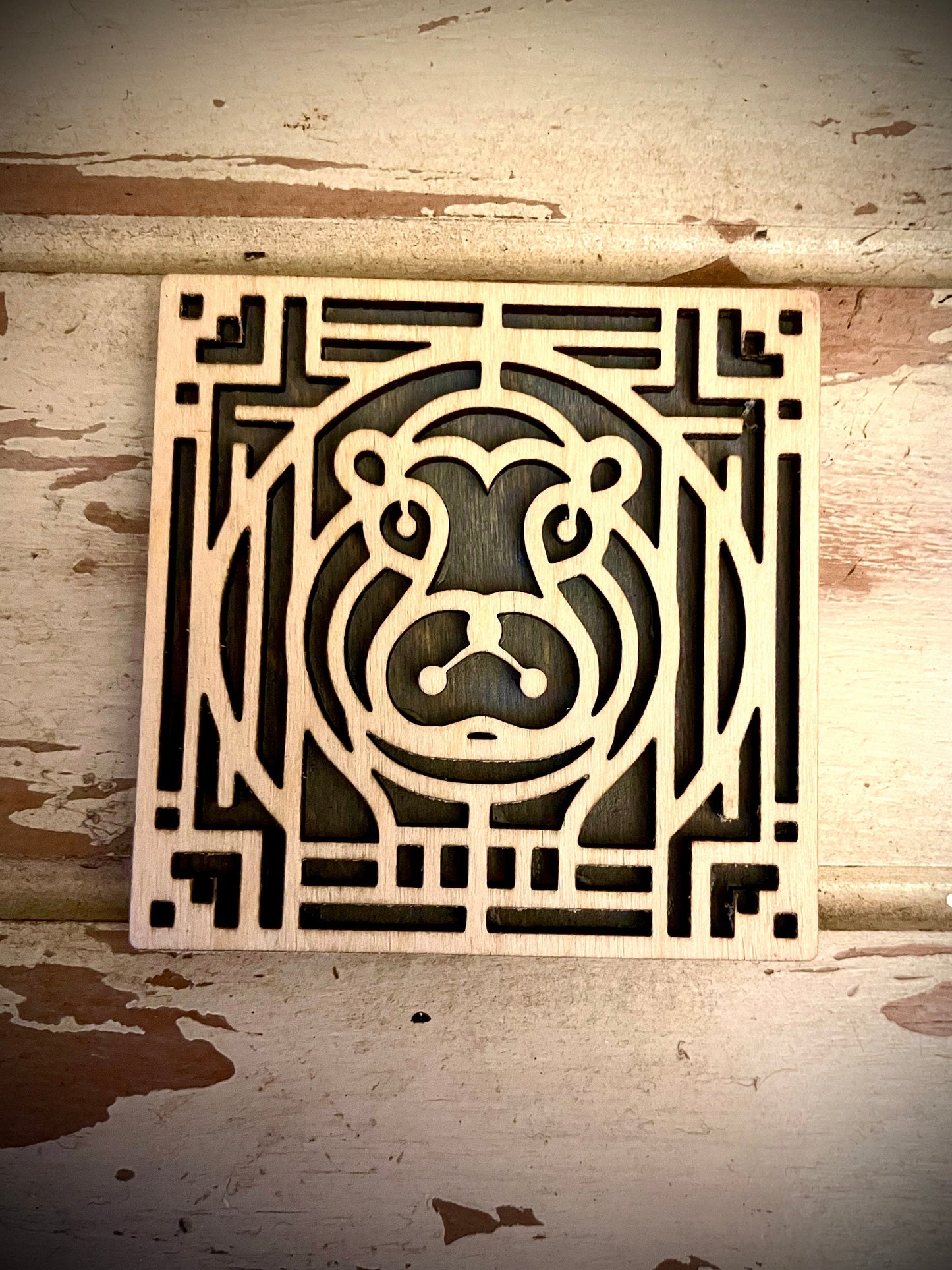 Boho Art Deco Hippopotamus 2-Layer Square Wood Magnet | 12 Finishes | Boho Gift