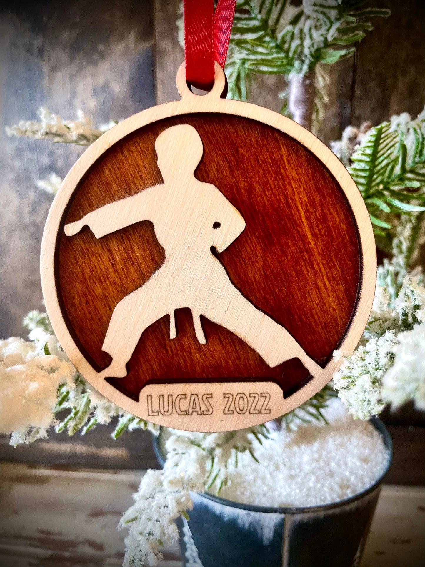 Martial Arts Karate Personalized 2-Layer Wood Christmas Ornament & Gift Tag | Multiple Finishes | Martial Arts Gift (#15)