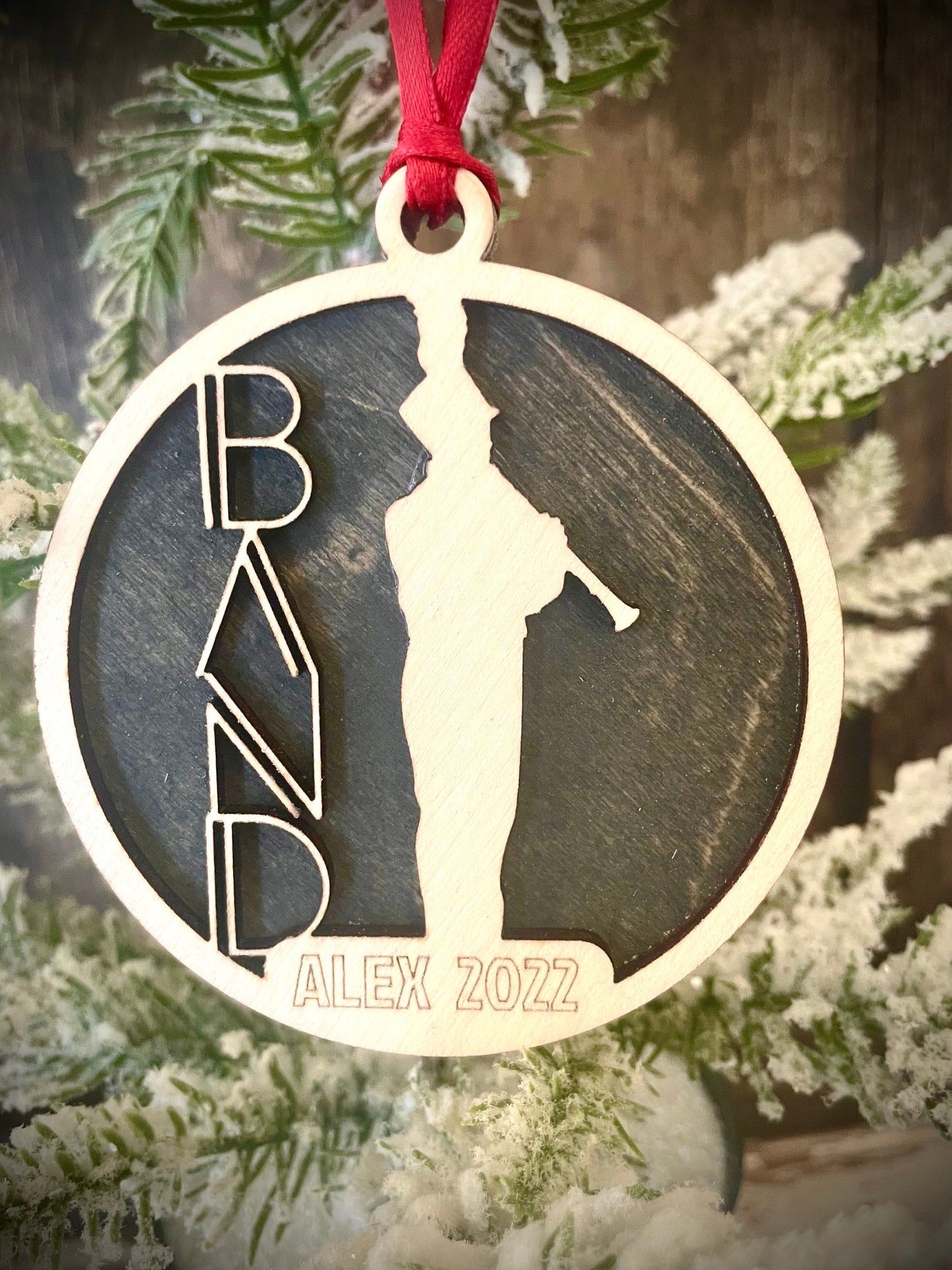 Marching Band Clarinet Player Personalized 2-Layer Wood Christmas Ornament & Gift Tag | Multiple Finishes | Music Gift (#14)