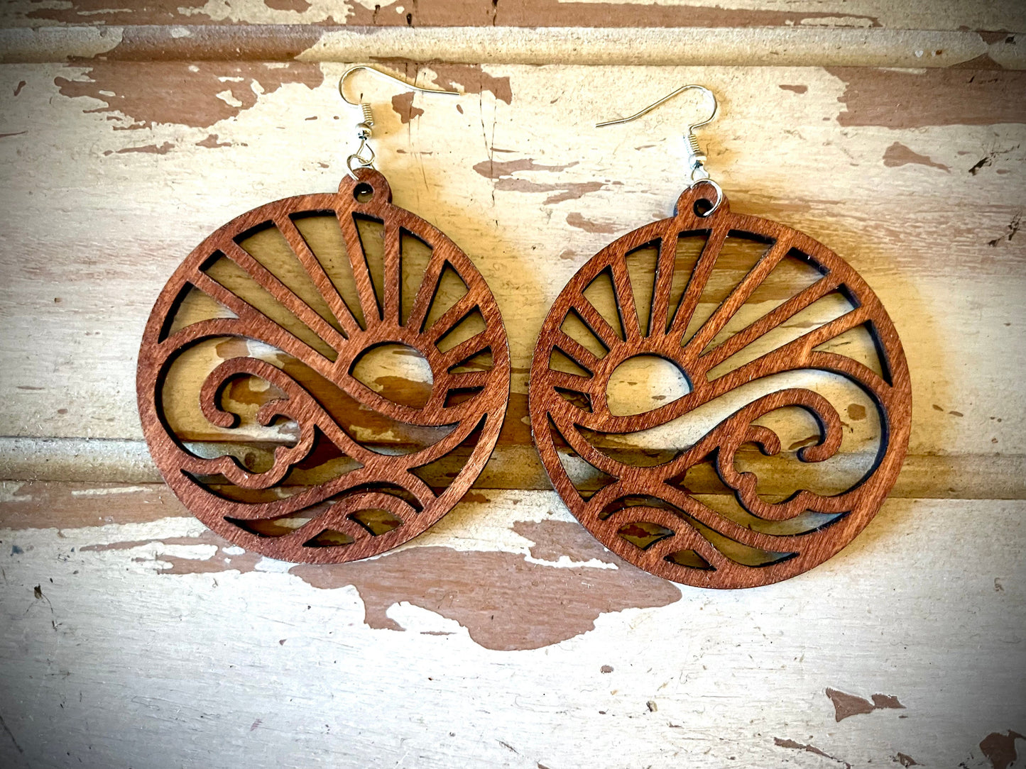 Beach Theme Wood Dangle Earrings | 3 Sizes, 12 Finishes | Coastal Boho Jewelry