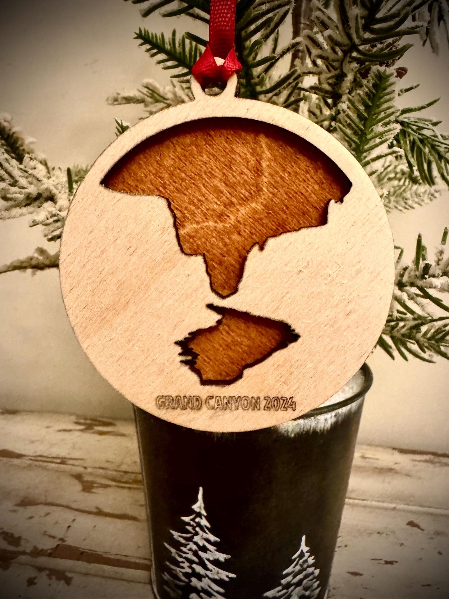 Grand Canyon Scene with Water and Rock Formations Personalized 2-Layer Wood Christmas Ornament & Gift Tag | Multiple Finishes | Travel Gift