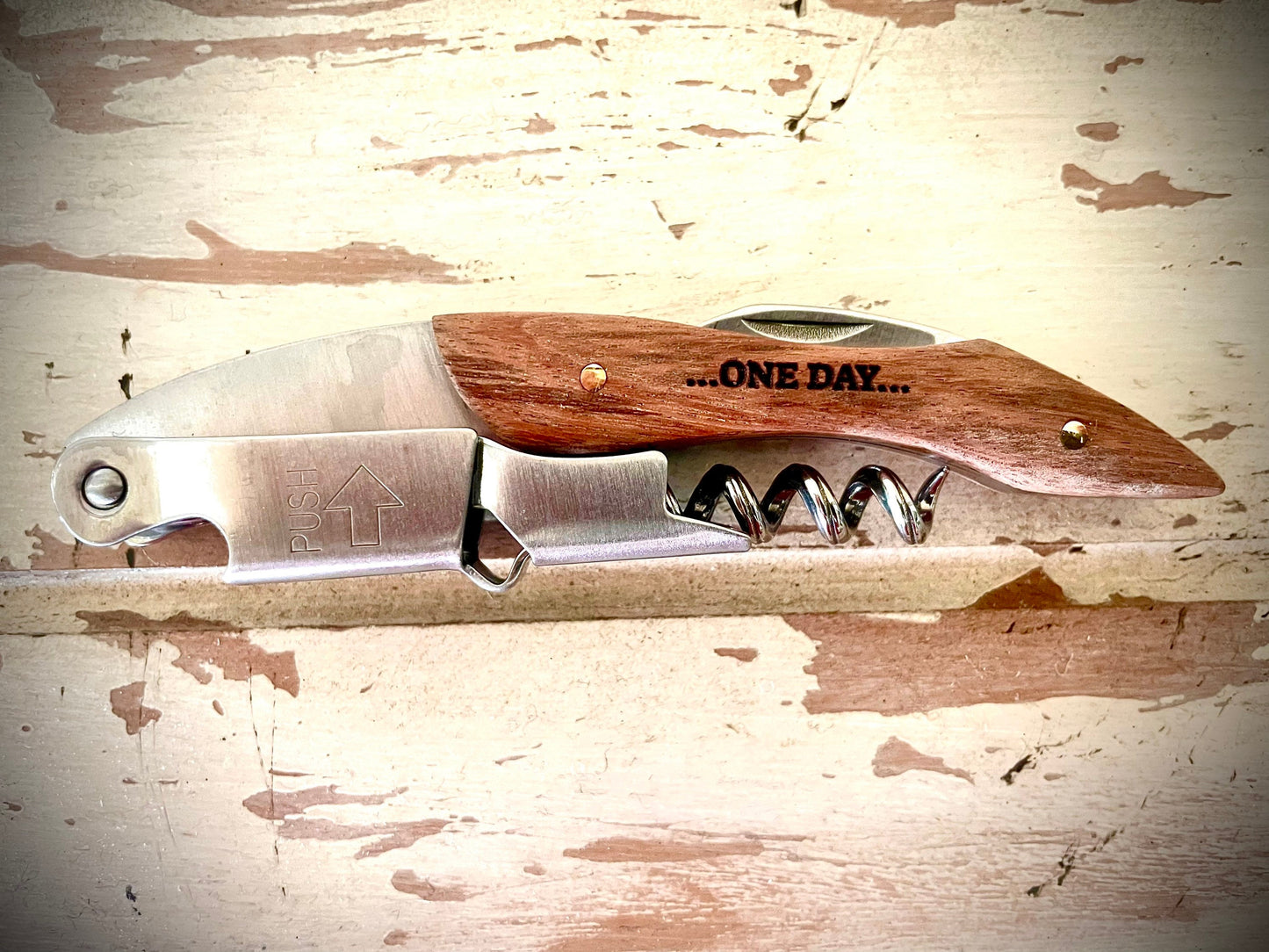 Custom Engraved Wood Wine Key & Corkscrew | Personalized Wine Opener Gift