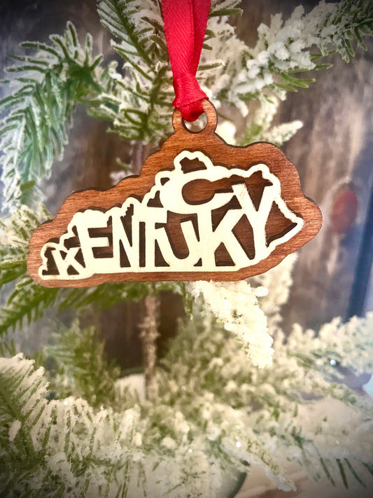Kentucky Word Art Wood Ornament & Gift Tag | 12 Finishes | State Pride Gift
