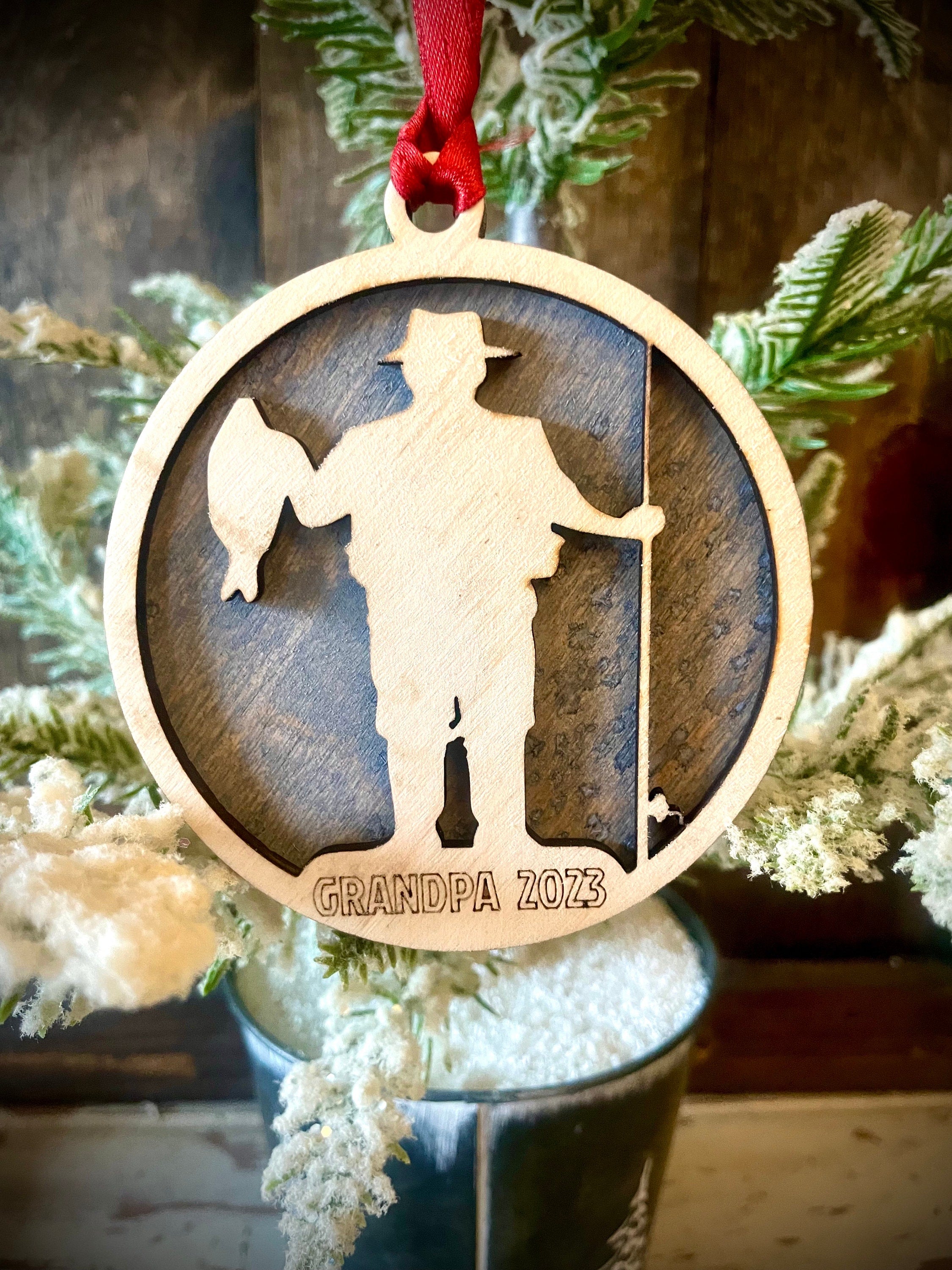 Fishing Fisherman personalized wood Christmas ornament