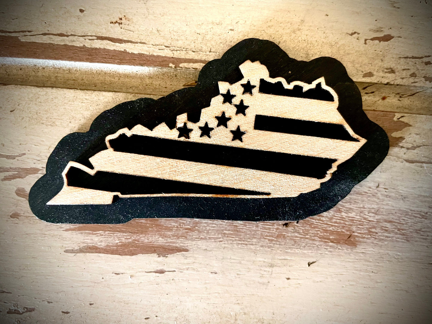 Kentucky US Flag 2-Layer Wood Refrigerator Magnet | 12 Finishes | Patriotic Gift