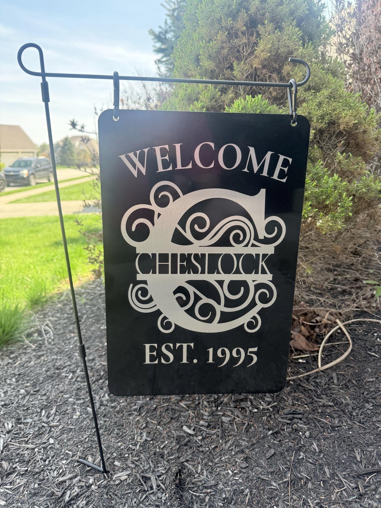 Personalized Monogram Aluminum Garden Flag Welcome Sign | Double-Sided Weatherproof