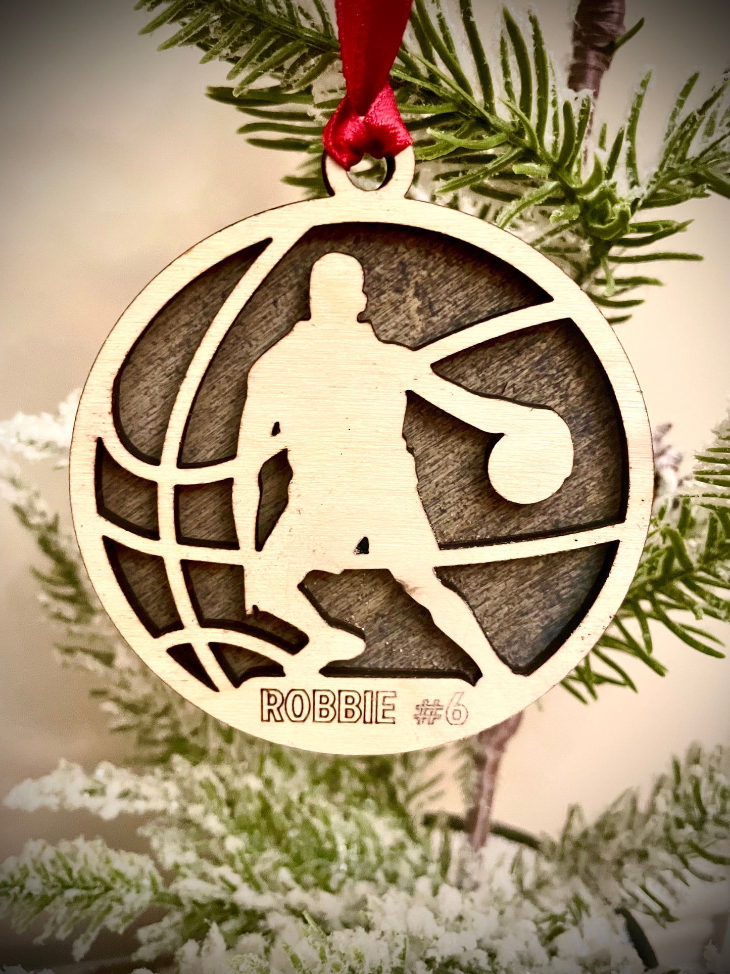 Basketball Player Personalized 2-Layer Wood Christmas Ornament & Gift Tag | Multiple Finishes | Basketball Gift (#4)