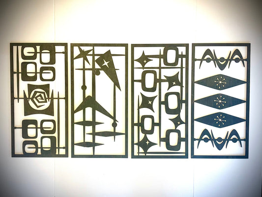 Mid Century Modern Wood Wall Art | 4-Panel Set | Multiple Sizes & Finishes | Set B
