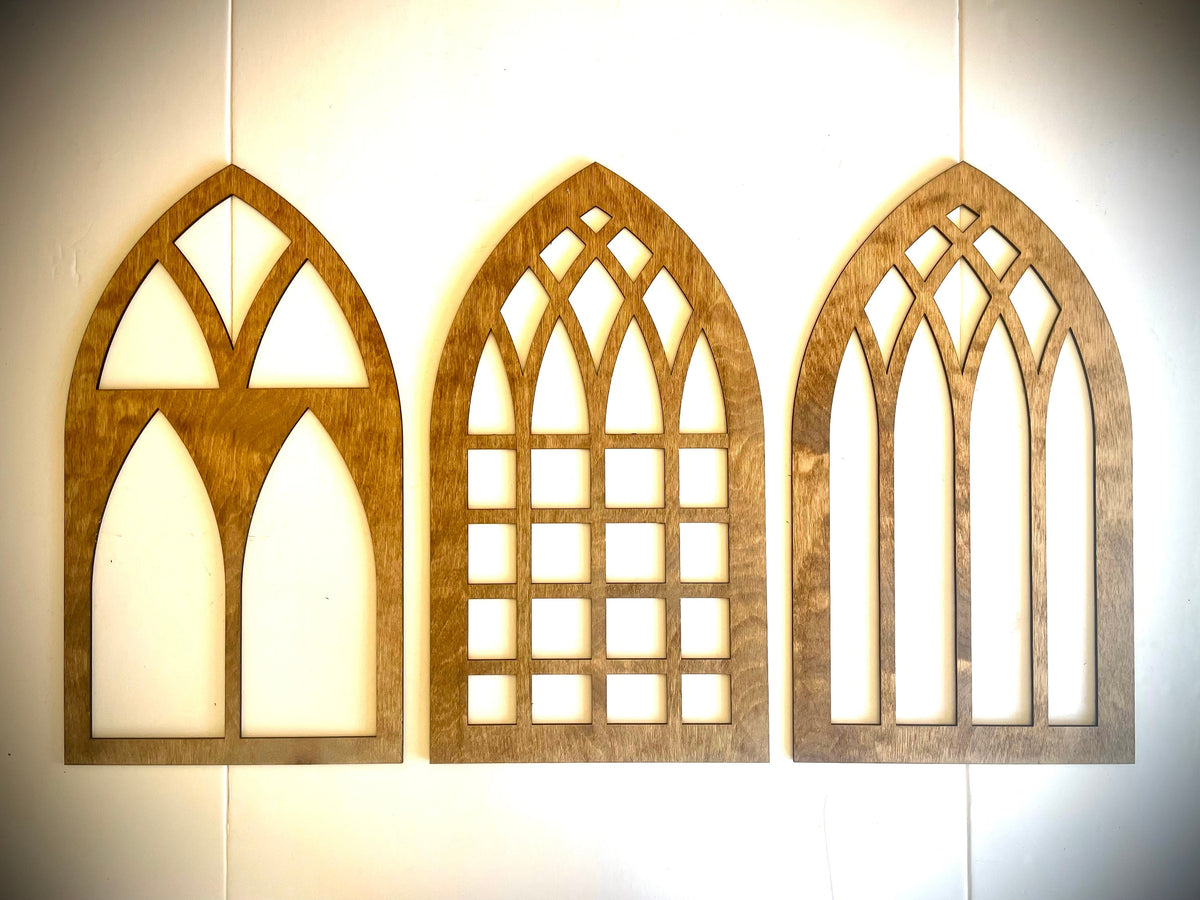 Gothic Cathedral Windows Mandala Wood Wall Art | 3-Panel Set | Multiple Finishes