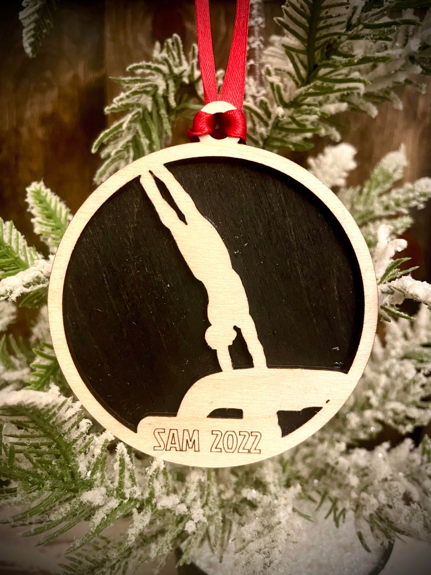Male Gymnast Personalized 2-Layer Wood Christmas Ornament & Gift Tag | Multiple Finishes | Gymnastics Gift (#18)