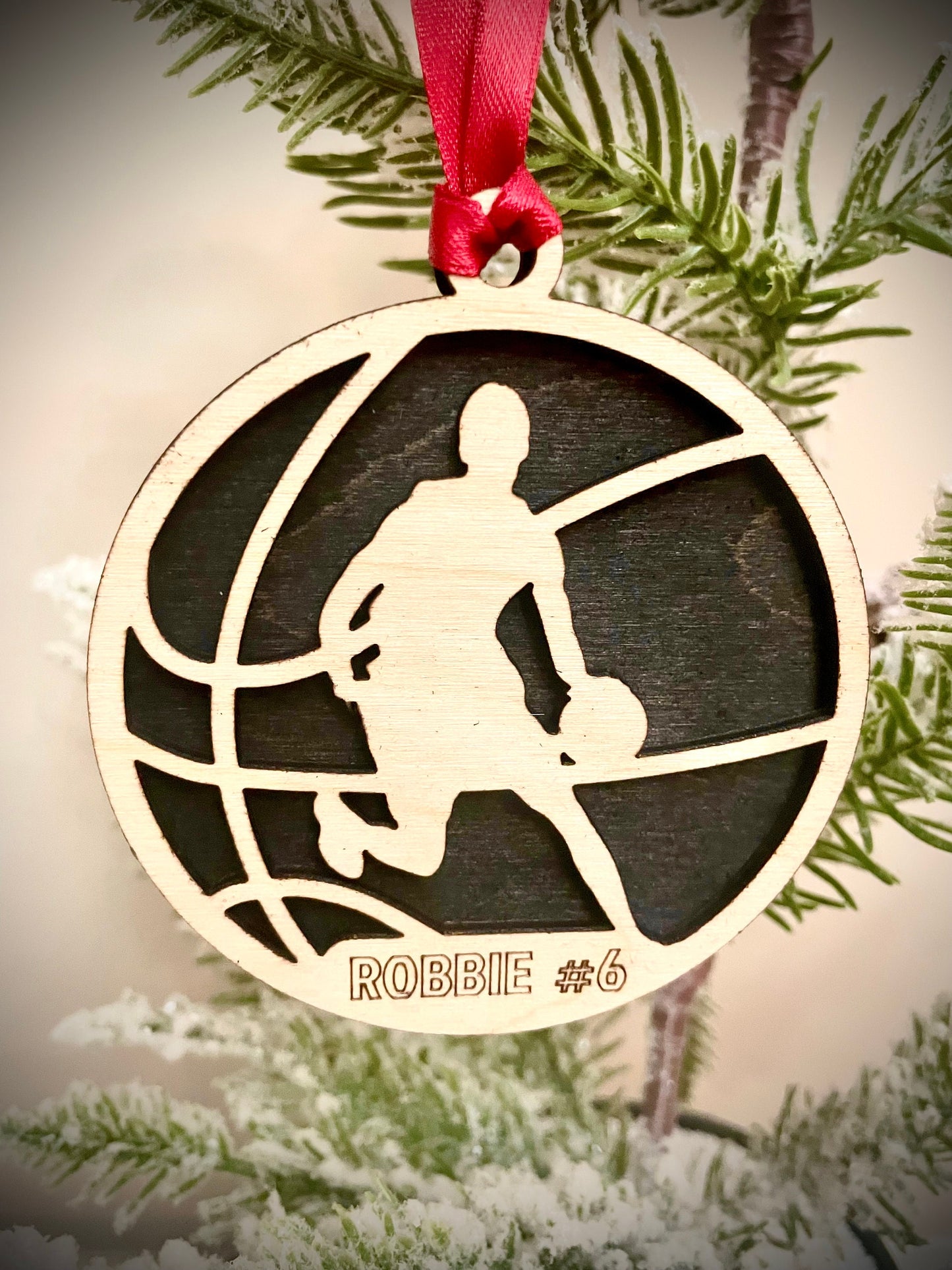 Basketball Player Personalized 2-Layer Wood Christmas Ornament & Gift Tag | Multiple Finishes | Basketball Gift (#10)