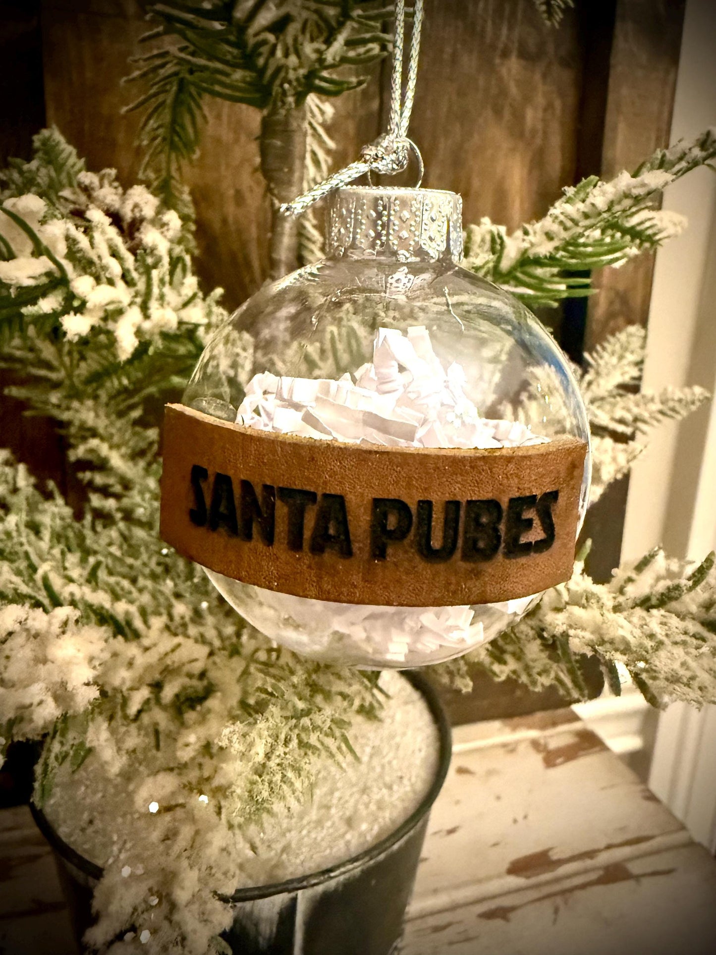 Santa Pubes Funny Wood Christmas Ornament | Gag Gift | Novelty Holiday Gift