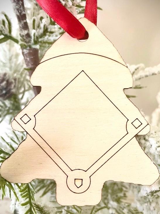 Baseball Diamond on Christmas Tree Wood Ornament & Gift Tag | Baseball Gift | Coach Gift