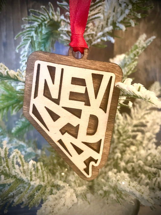 Nevada Word Art Wood Ornament & Gift Tag | 12 Finishes | State Pride Gift