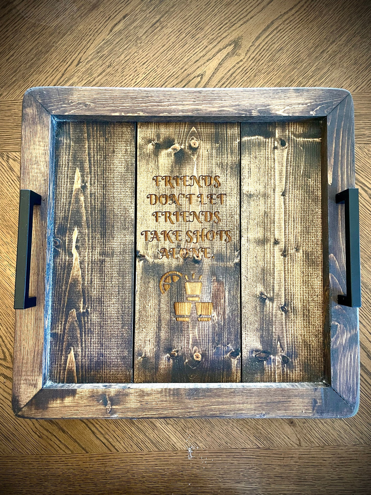 Custom Rustic Distressed Shot-cuterie Serving Tray | Raised Edges, Optional Handles & Engraving