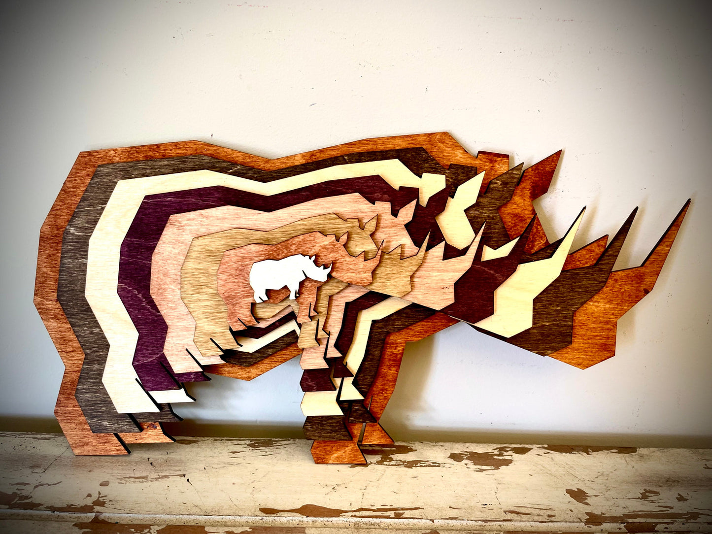 Stacked Rhinoceros 3D Wood Table & Wall Art | Multi-Color