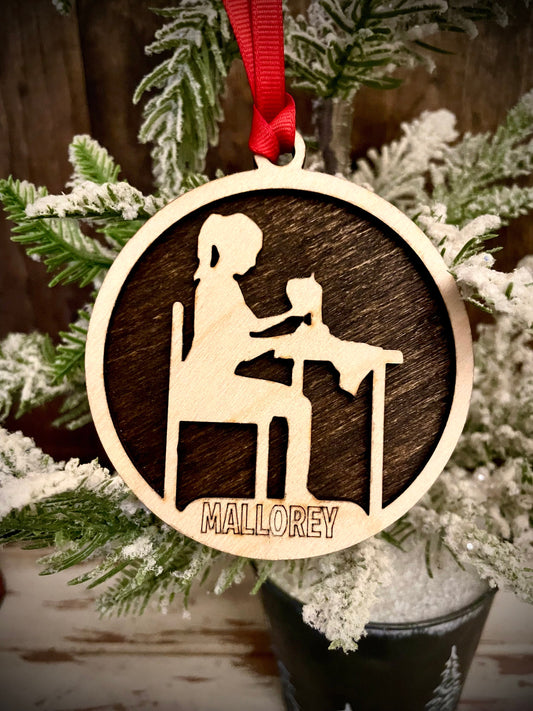 Seamstress Fashion Design Sewing Personalized 2-Layer Wood Christmas Ornament & Gift Tag | Multiple Finishes | Sewing Gift | Design 2