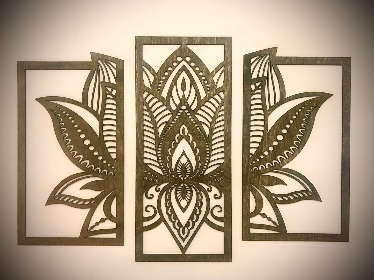 Lotus Flower Mandala Wood Wall Art | 3-Panel Set | Multiple Sizes & Finishes