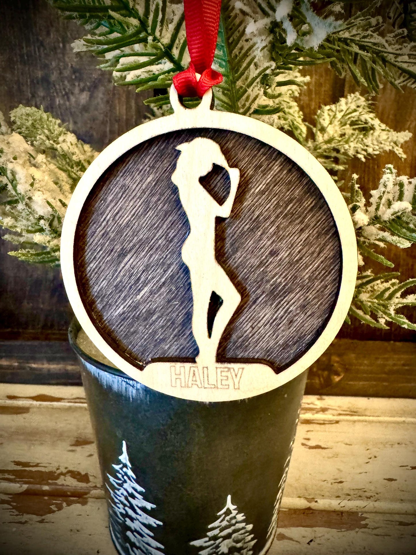 Cowgirl Personalized 2-Layer Wood Christmas Ornament & Gift Tag | Multiple Finishes | Western Gift