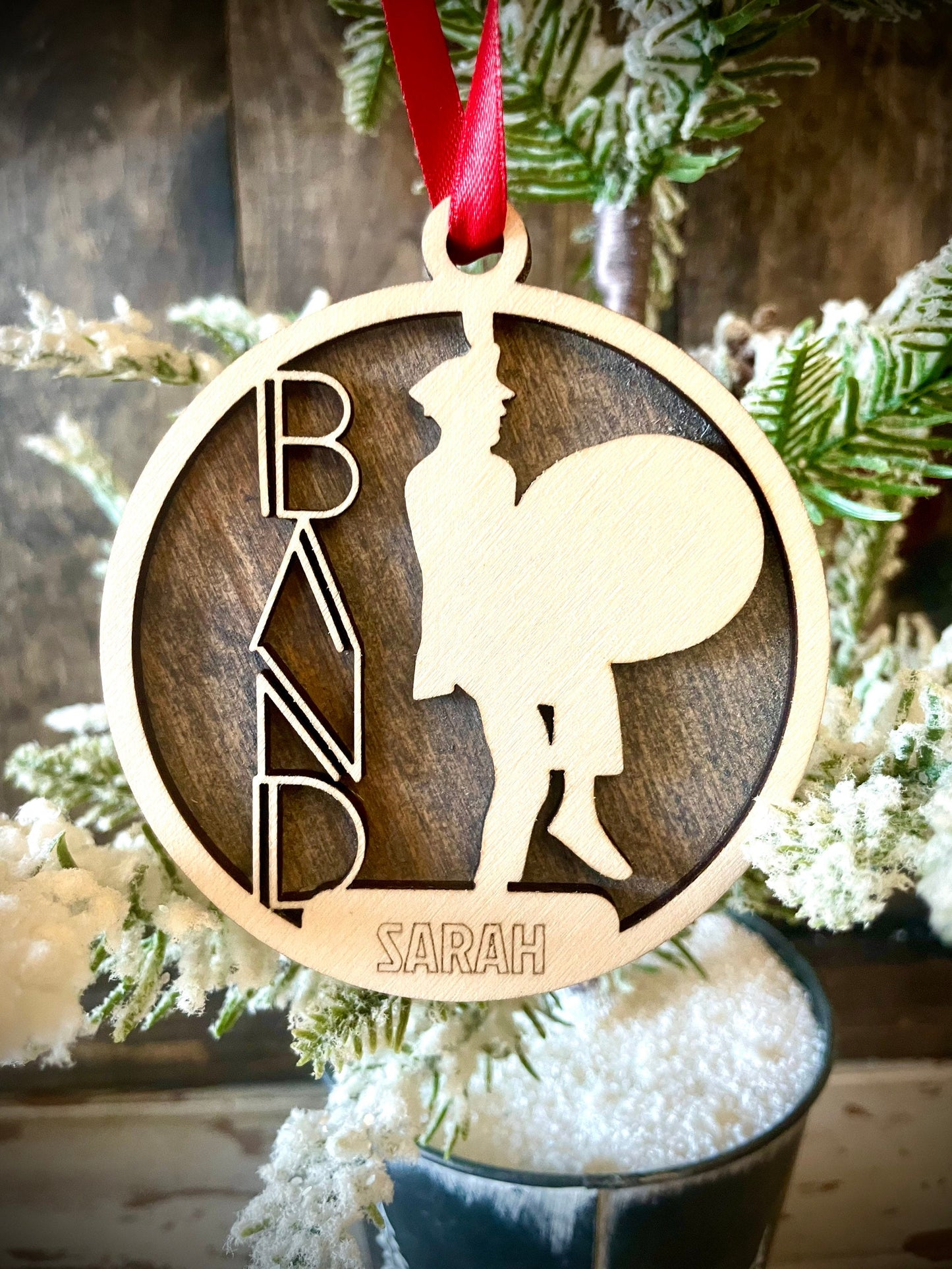 Marching Band Bass Drum Player Personalized 2-Layer Wood Christmas Ornament & Gift Tag | Multiple Finishes | Music Gift (#5)
