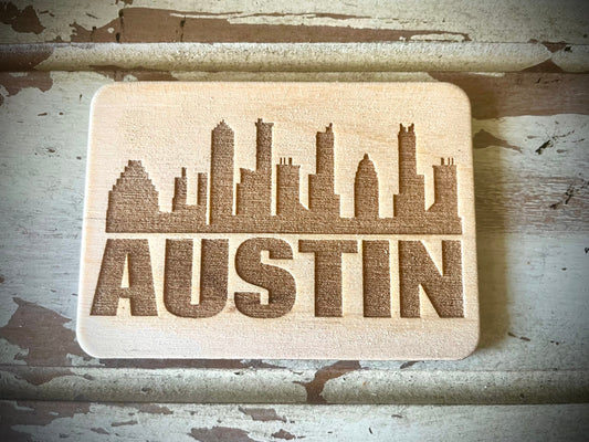 Austin Skyline Wood Magnet | City Souvenir | 3.5" x 2.5"