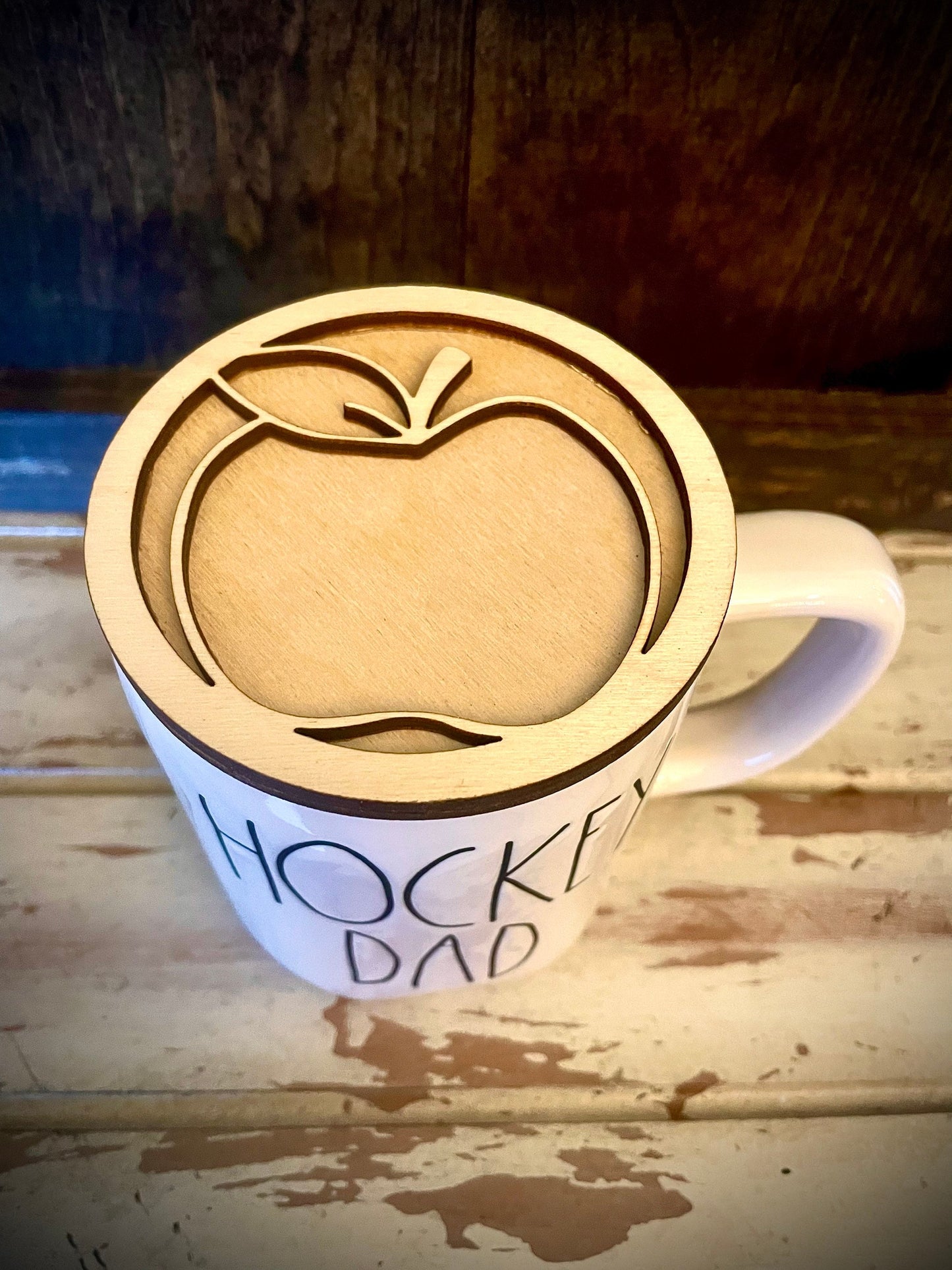 Fall Apple Wood Mug & Candle Topper | Autumn Kitchen Decor