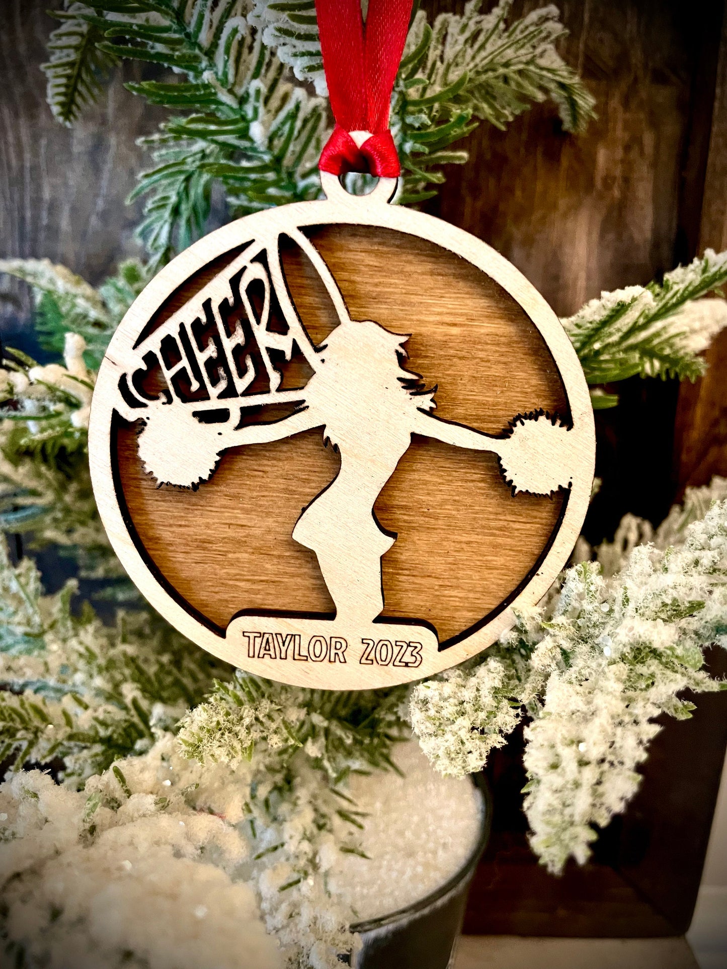 Cheerleader Personalized 2-Layer Wood Christmas Ornament & Gift Tag | Multiple Finishes | Cheer Gift (#1)