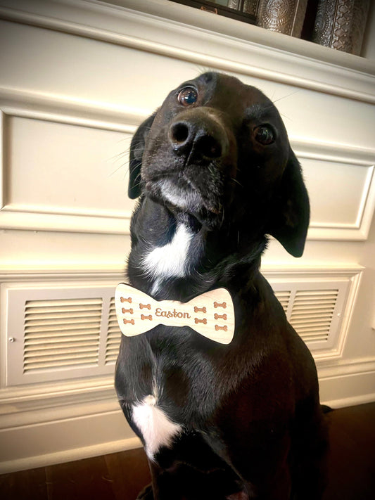 Personalized Wood Dog Bow Tie | Bone Pattern | Custom Pet Accessory Gift