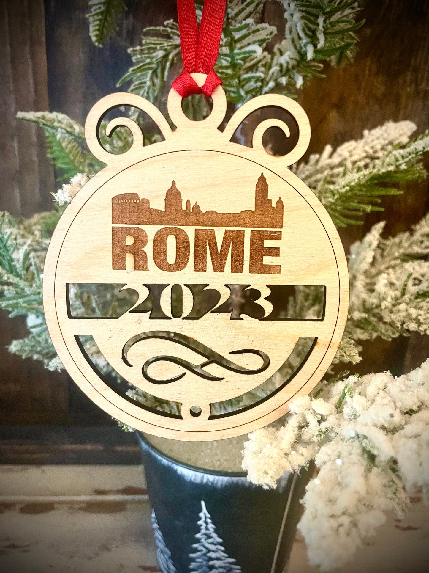 Rome Skyline Wood Ornament | Choice of Year | 4" x 4.75" | Travel Souvenir Gift